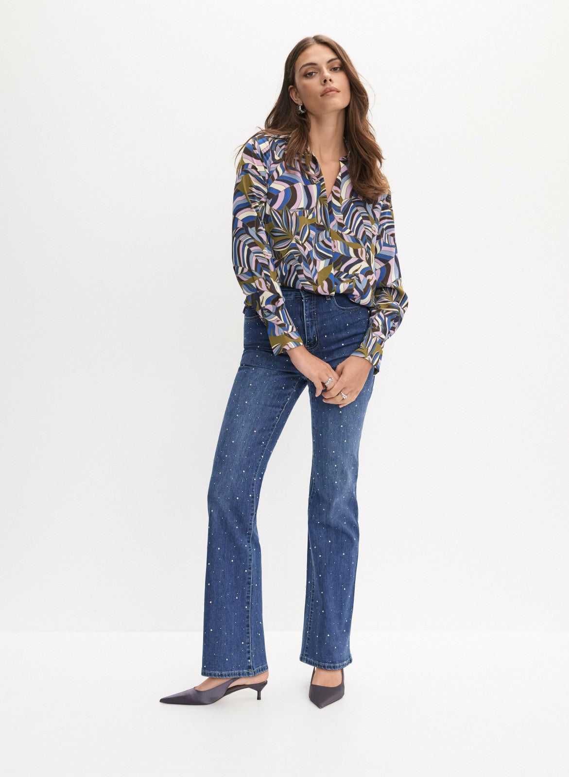 Women Embellished Flare Leg Jeans Medium Blue | Melanie Lyne