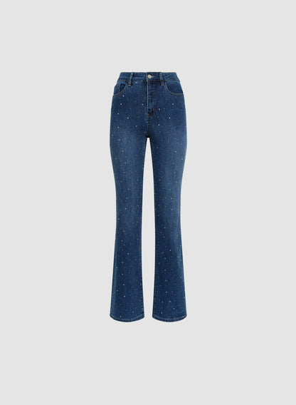 Women Embellished Flare Leg Jeans Medium Blue | Melanie Lyne