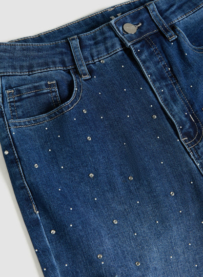 Women Embellished Flare Leg Jeans Medium Blue | Melanie Lyne