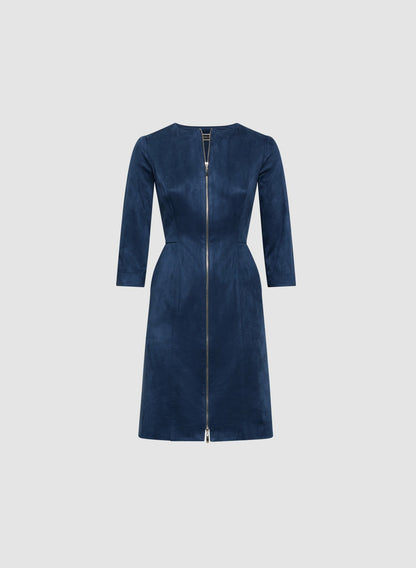 Women Zip-Front Faux Suede Dress Bisou Blue | Melanie Lyne