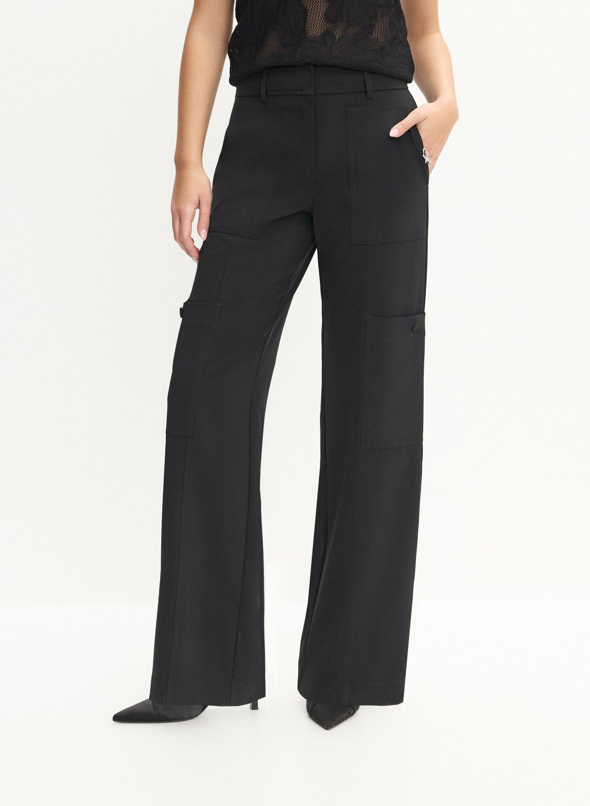 Women Wide Leg Cargo Pants Black | Melanie Lyne