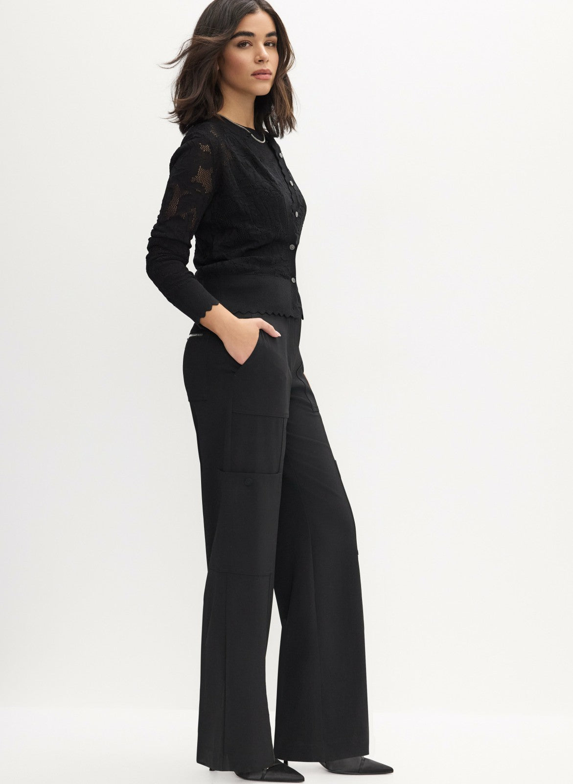 Women Wide Leg Cargo Pants Black | Melanie Lyne