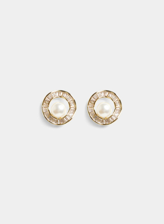 Women Cubic Zirconia Pearl Inset Earrings Pearl | Melanie Lyne