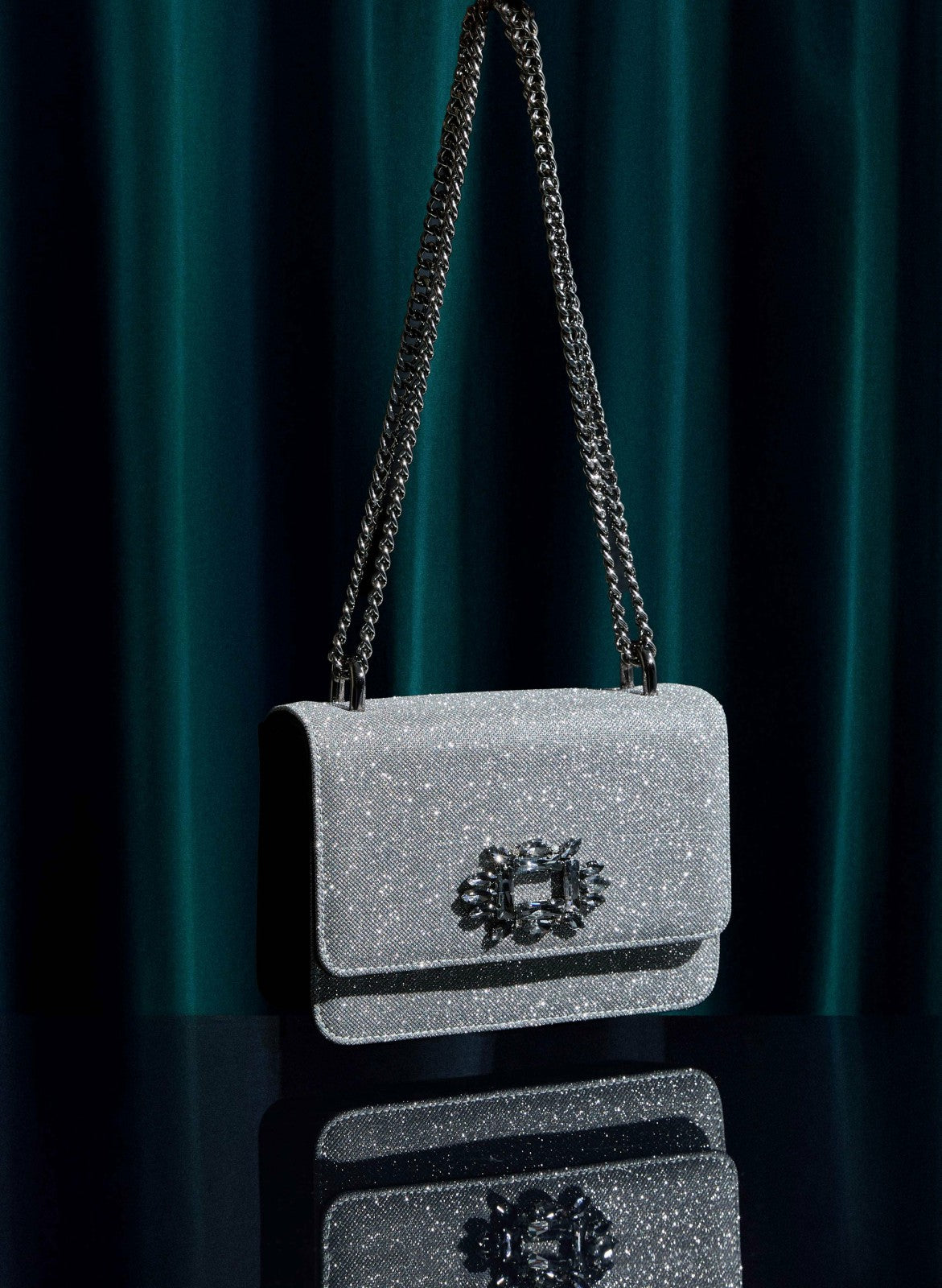 Women Rhinestone Detail Shimmering Clutch Charcoal | Melanie Lyne