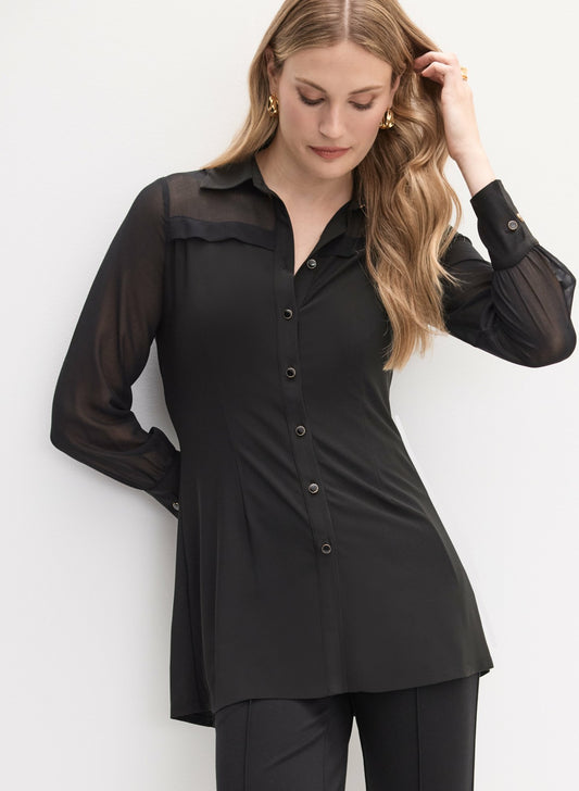 Women Long Sleeve Button-Up Blouse Black | Melanie Lyne