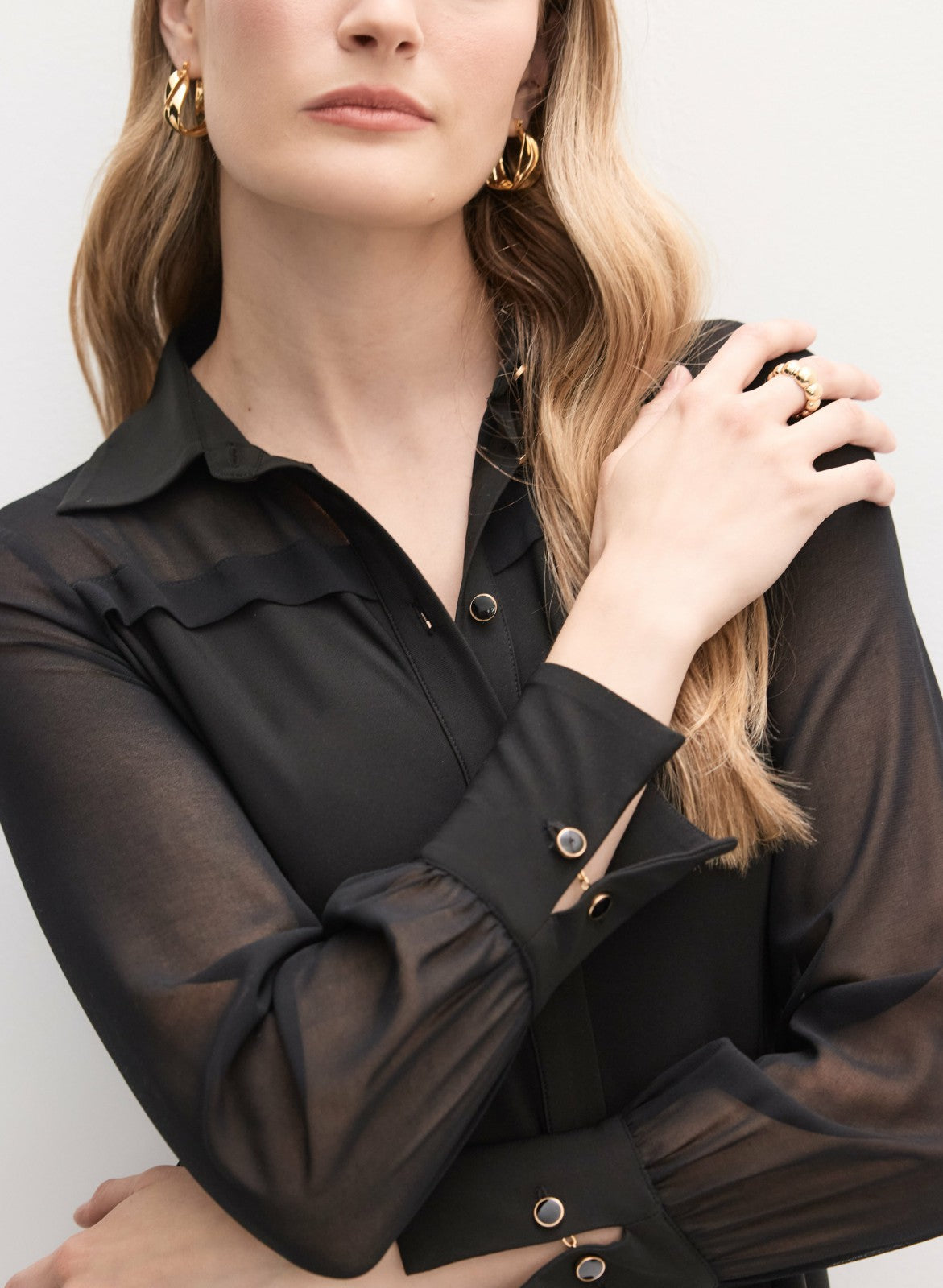 Women Long Sleeve Button-Up Blouse Black | Melanie Lyne