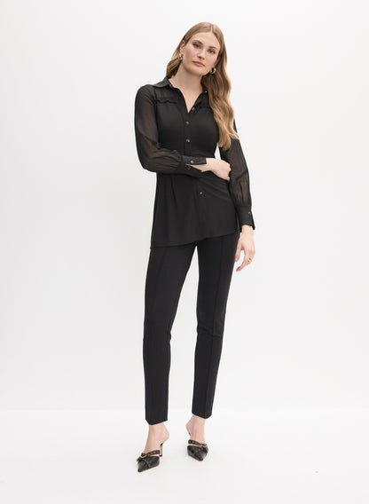 Women Long Sleeve Button-Up Blouse Black | Melanie Lyne