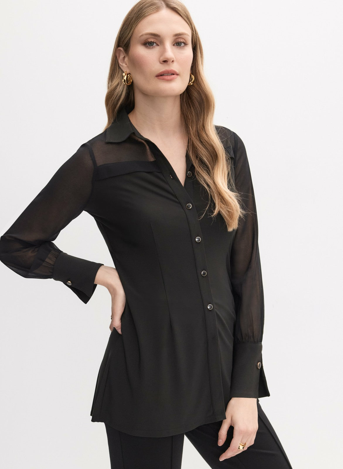 Women Long Sleeve Button-Up Blouse Black | Melanie Lyne