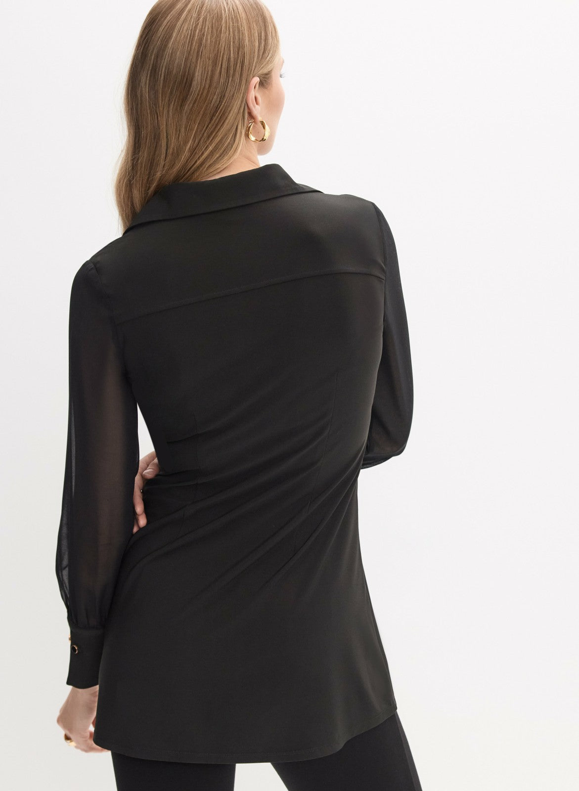 Women Long Sleeve Button-Up Blouse Black | Melanie Lyne