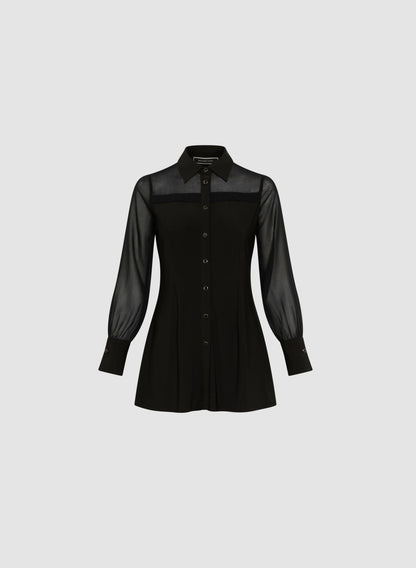 Women Long Sleeve Button-Up Blouse Black | Melanie Lyne