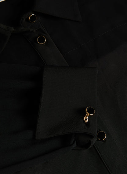 Women Long Sleeve Button-Up Blouse Black | Melanie Lyne