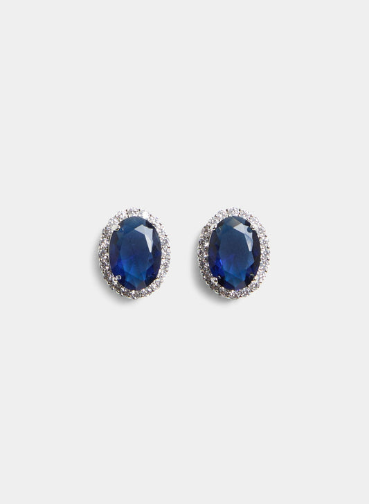 Women Crystal Border Oval Stud Earrings Cool Blue | Melanie Lyne