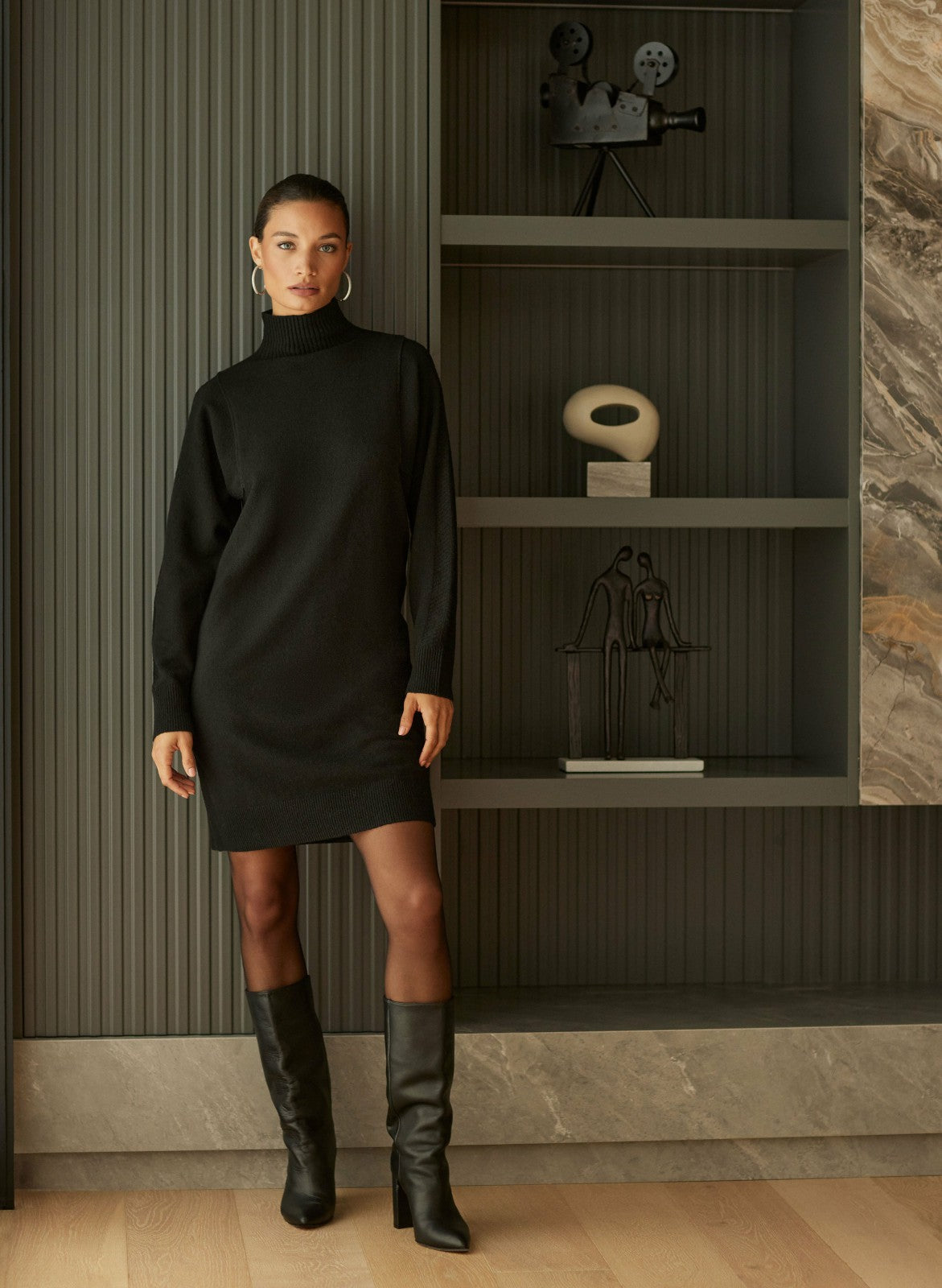 Women High Neck Sweater Dress Black | Melanie Lyne