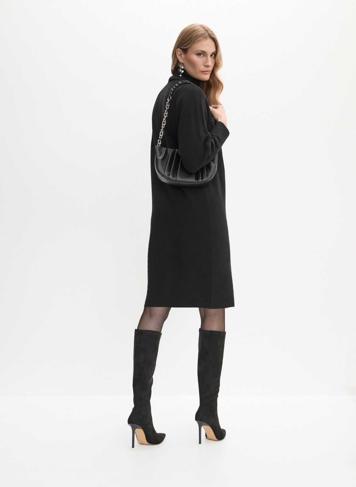 Women High Neck Sweater Dress Black | Melanie Lyne
