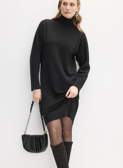 Women High Neck Sweater Dress Black | Melanie Lyne