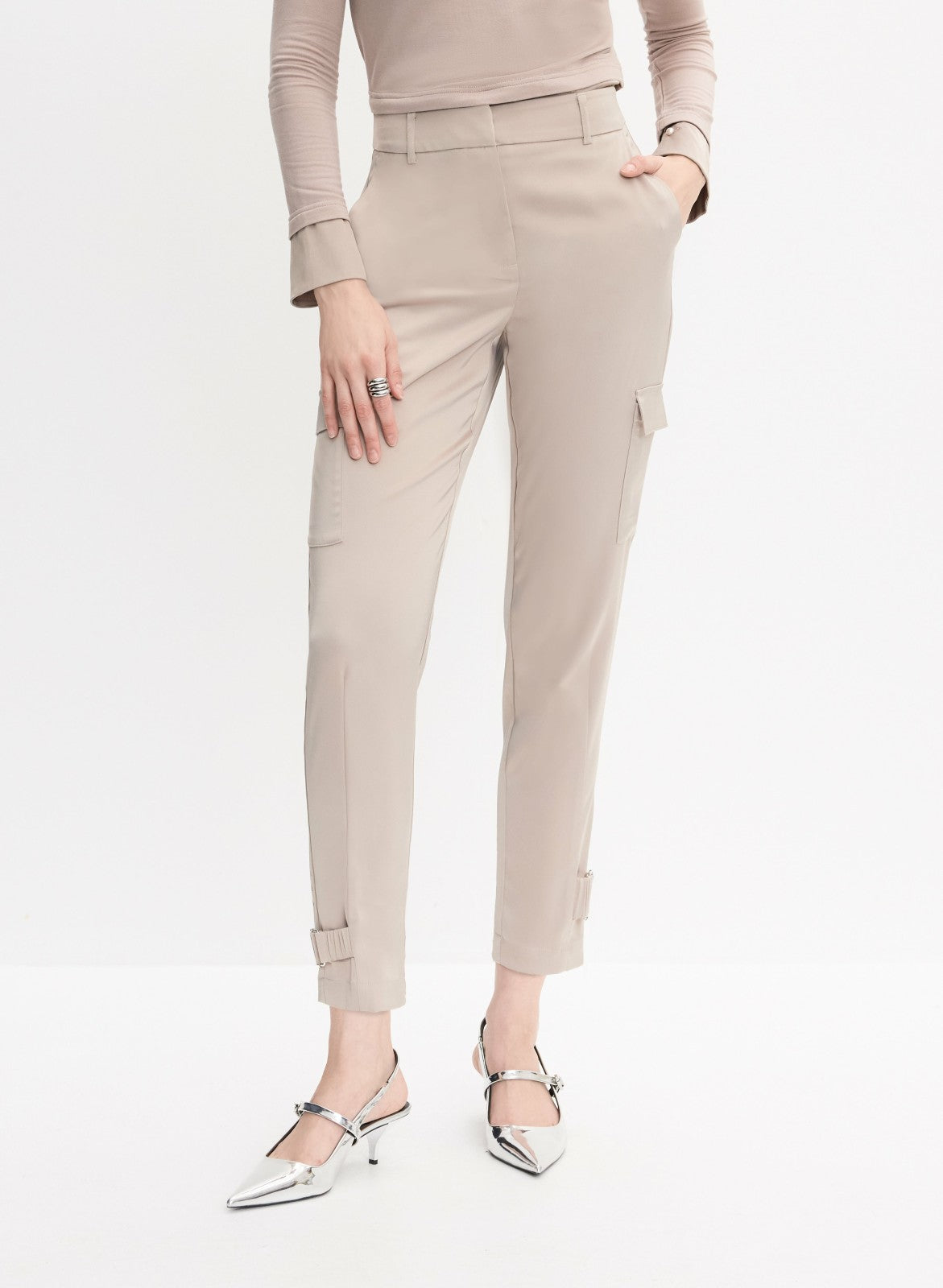Women Satin Buckle Detail Cargo Pants Smokey Taupe | Melanie Lyne