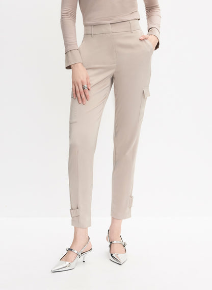Women Satin Buckle Detail Cargo Pants Smokey Taupe | Melanie Lyne