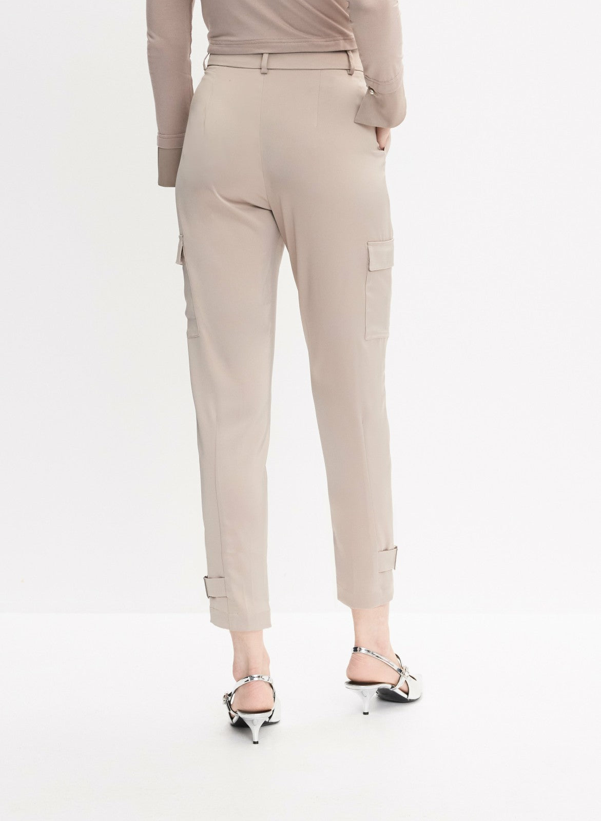 Women Satin Buckle Detail Cargo Pants Smokey Taupe | Melanie Lyne