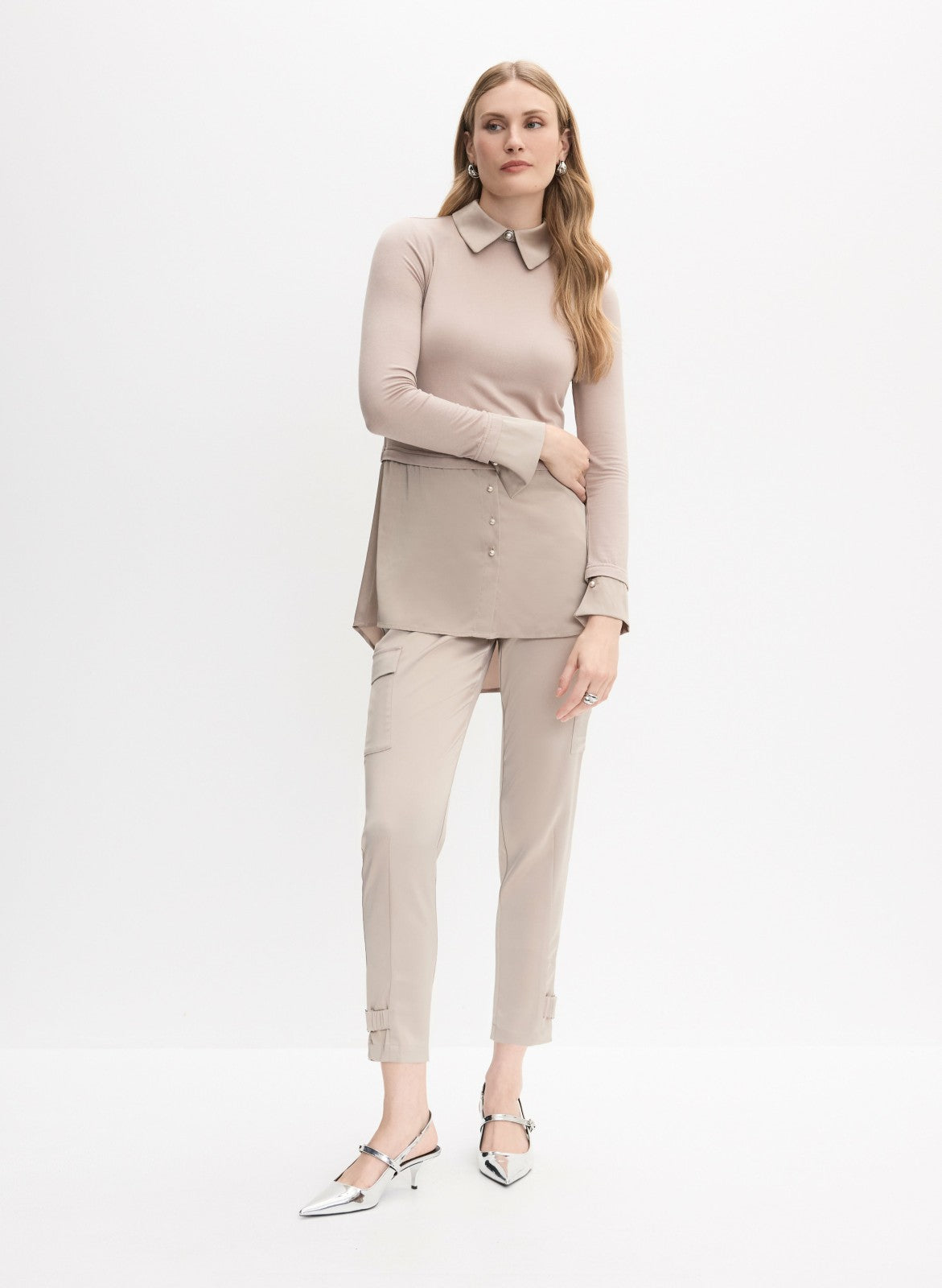 Women Satin Buckle Detail Cargo Pants Smokey Taupe | Melanie Lyne