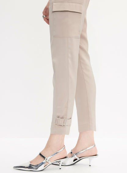 Women Satin Buckle Detail Cargo Pants Smokey Taupe | Melanie Lyne