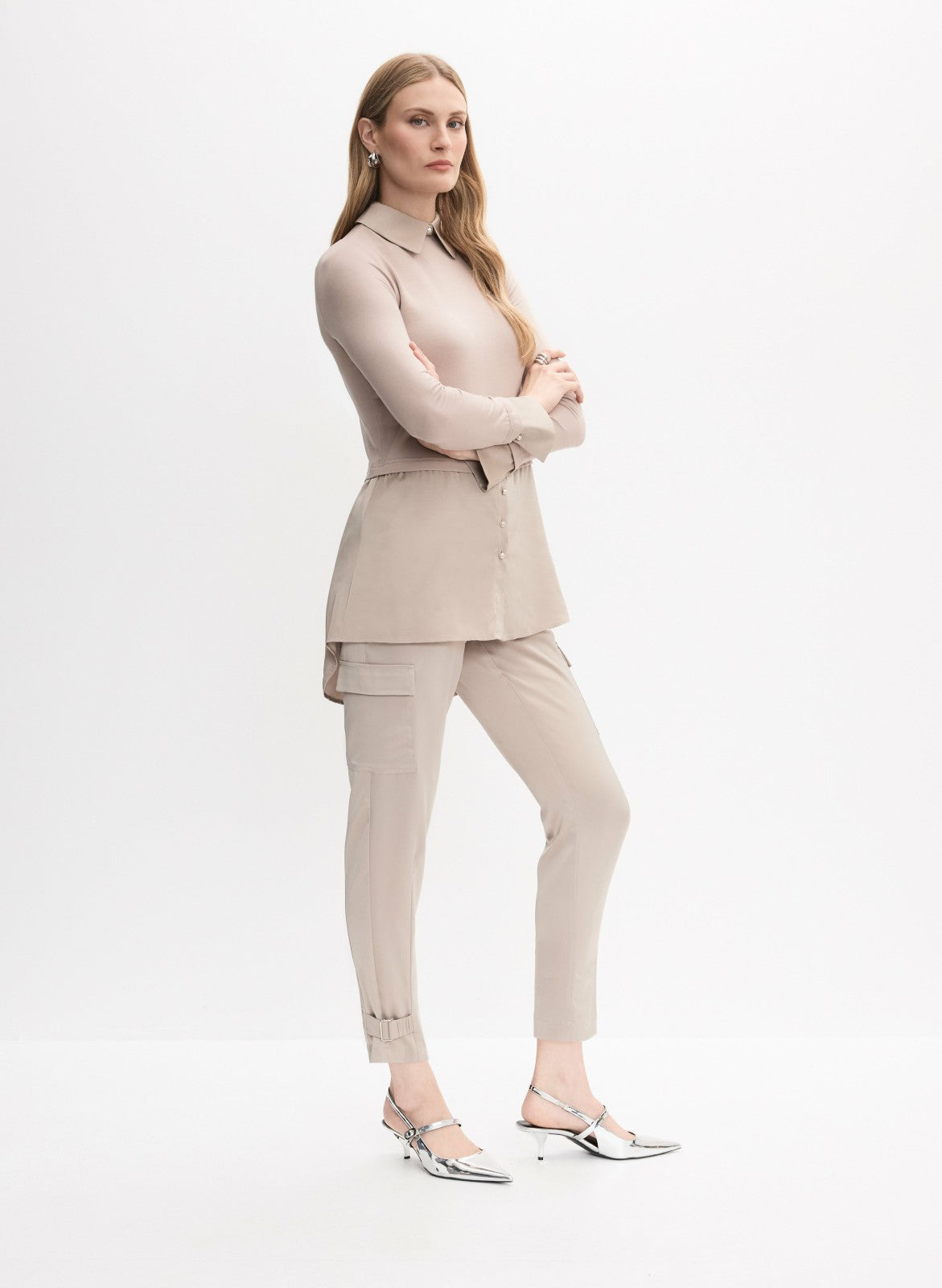 Women Satin Buckle Detail Cargo Pants Smokey Taupe | Melanie Lyne