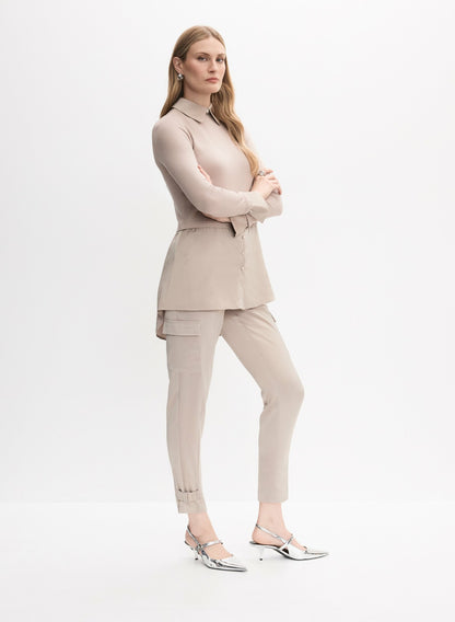 Women Satin Buckle Detail Cargo Pants Smokey Taupe | Melanie Lyne