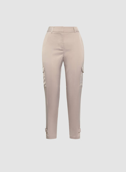 Women Satin Buckle Detail Cargo Pants Smokey Taupe | Melanie Lyne