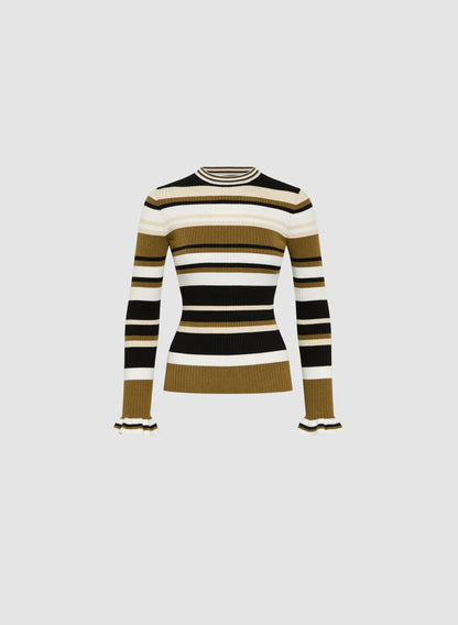 Women Striped Ruffle Sleeve Sweater Black Pattern | Melanie Lyne