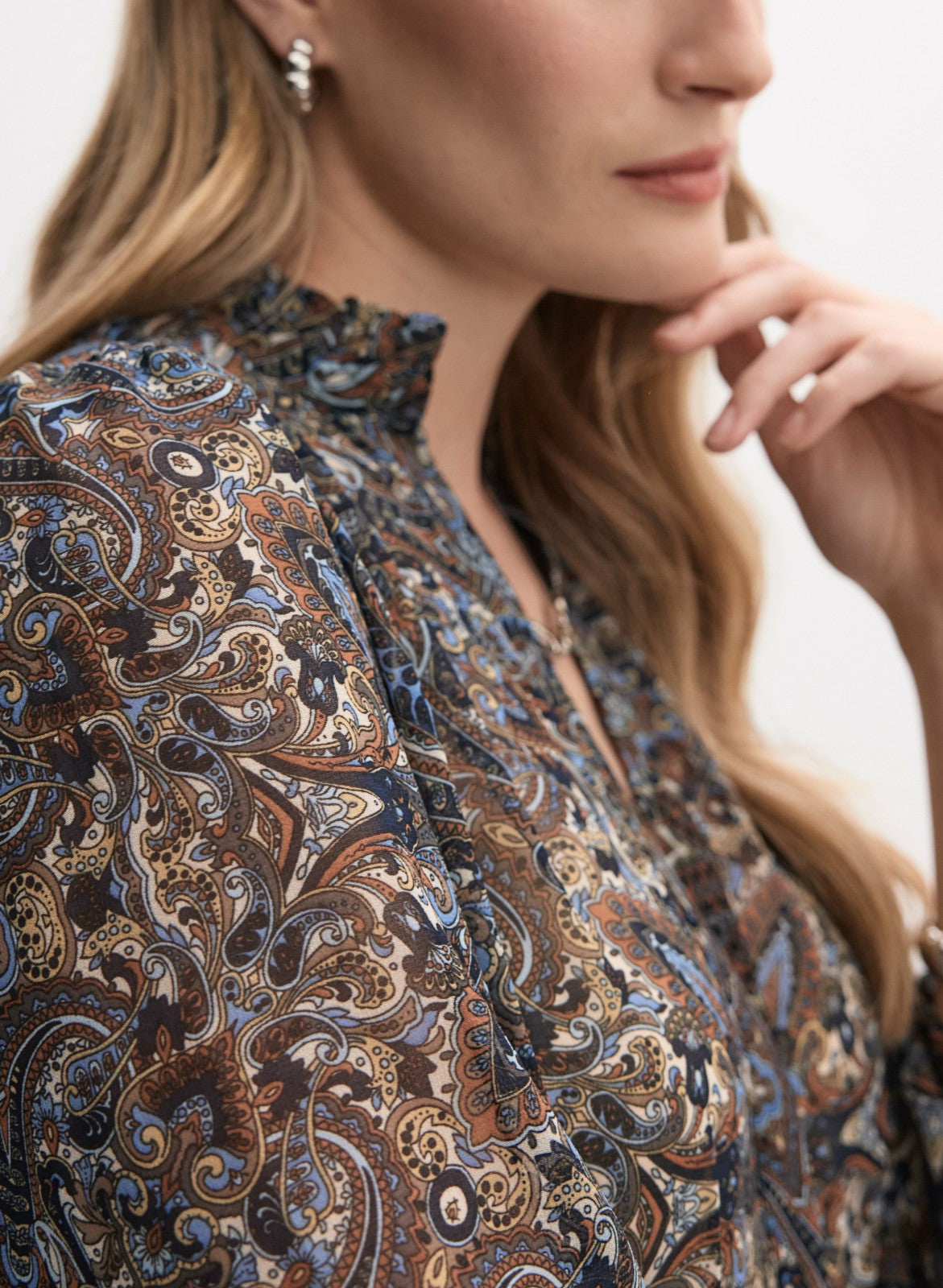 Women Abstract Print Notch Collar Blouse Blue Pattern | Melanie Lyne