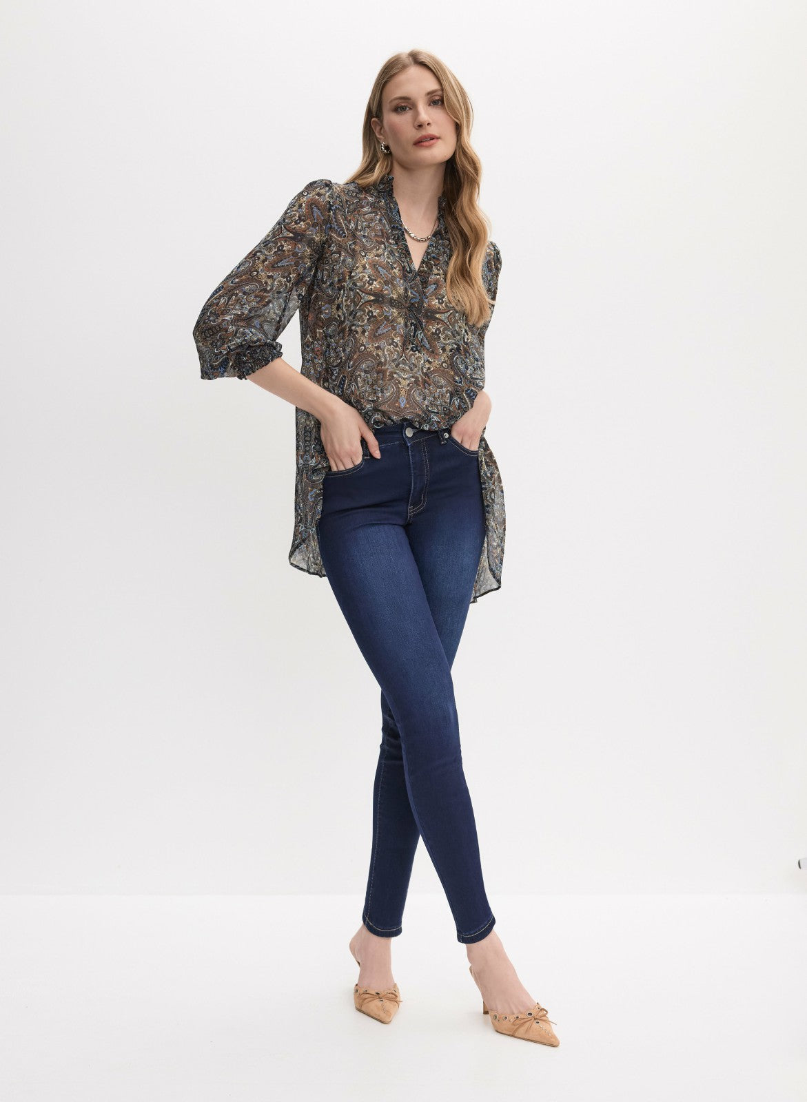 Women Abstract Print Notch Collar Blouse Blue Pattern | Melanie Lyne