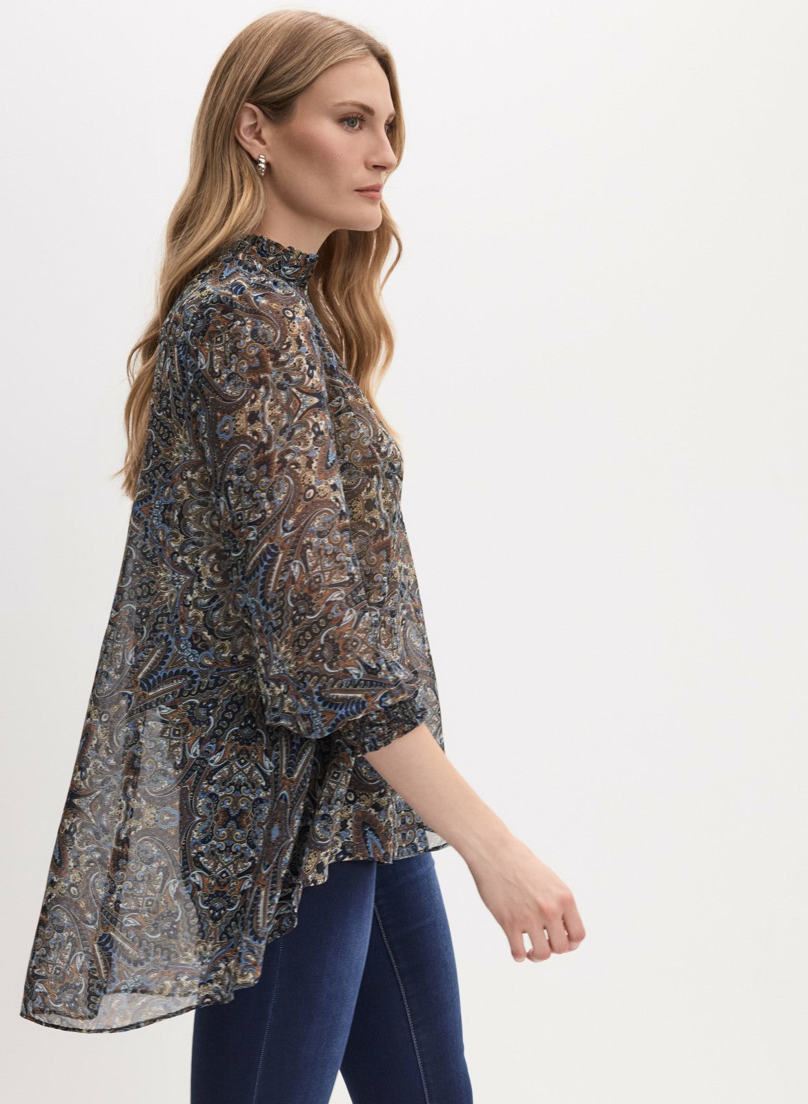 Women Abstract Print Notch Collar Blouse Blue Pattern | Melanie Lyne