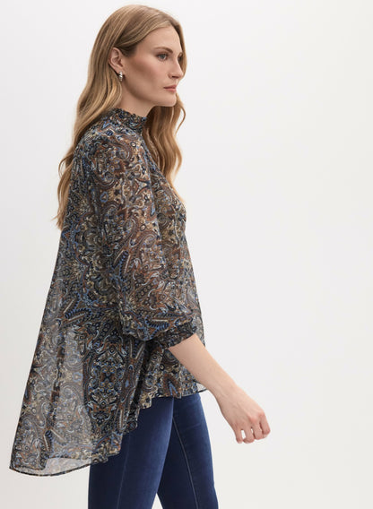 Women Abstract Print Notch Collar Blouse Blue Pattern | Melanie Lyne