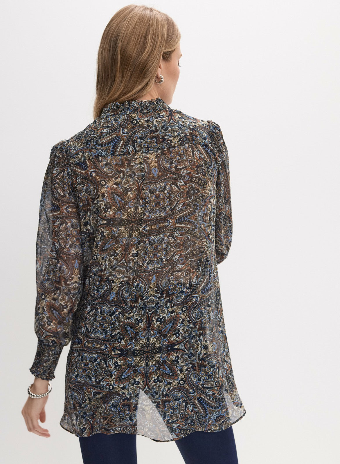 Women Abstract Print Notch Collar Blouse Blue Pattern | Melanie Lyne