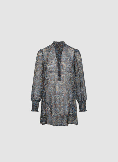 Women Abstract Print Notch Collar Blouse Blue Pattern | Melanie Lyne