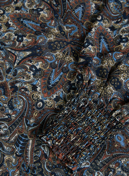 Women Abstract Print Notch Collar Blouse Blue Pattern | Melanie Lyne