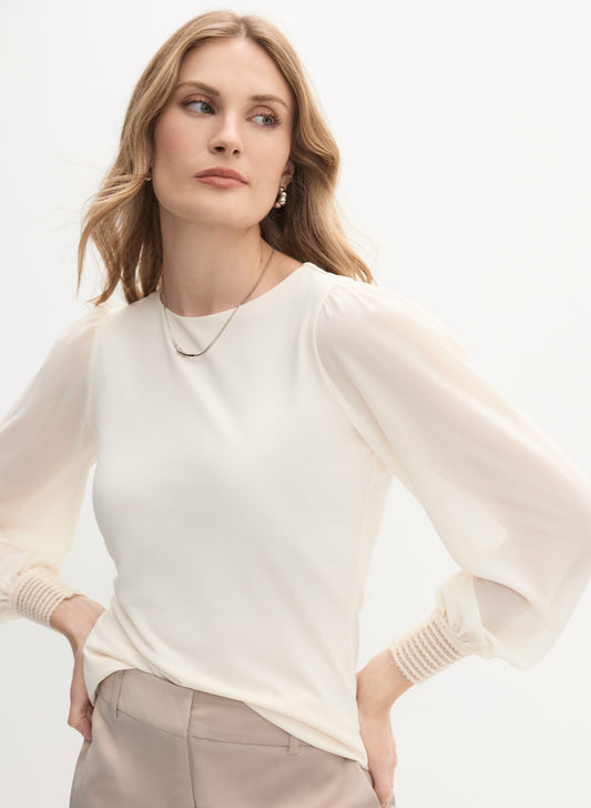 Women Lace Cuff Crew Neck Top Panna | Melanie Lyne