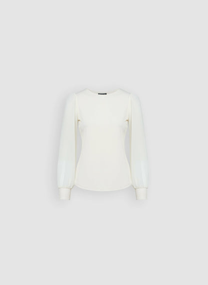 Women Lace Cuff Crew Neck Top Panna | Melanie Lyne