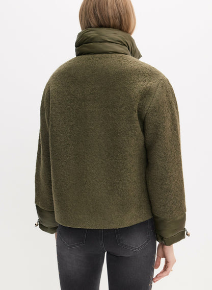 Women Mixed Puffer Detail Wool Coat Winter Moss | Melanie Lyne