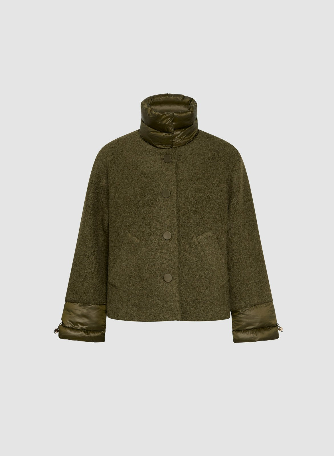 Women Mixed Puffer Detail Wool Coat Winter Moss | Melanie Lyne