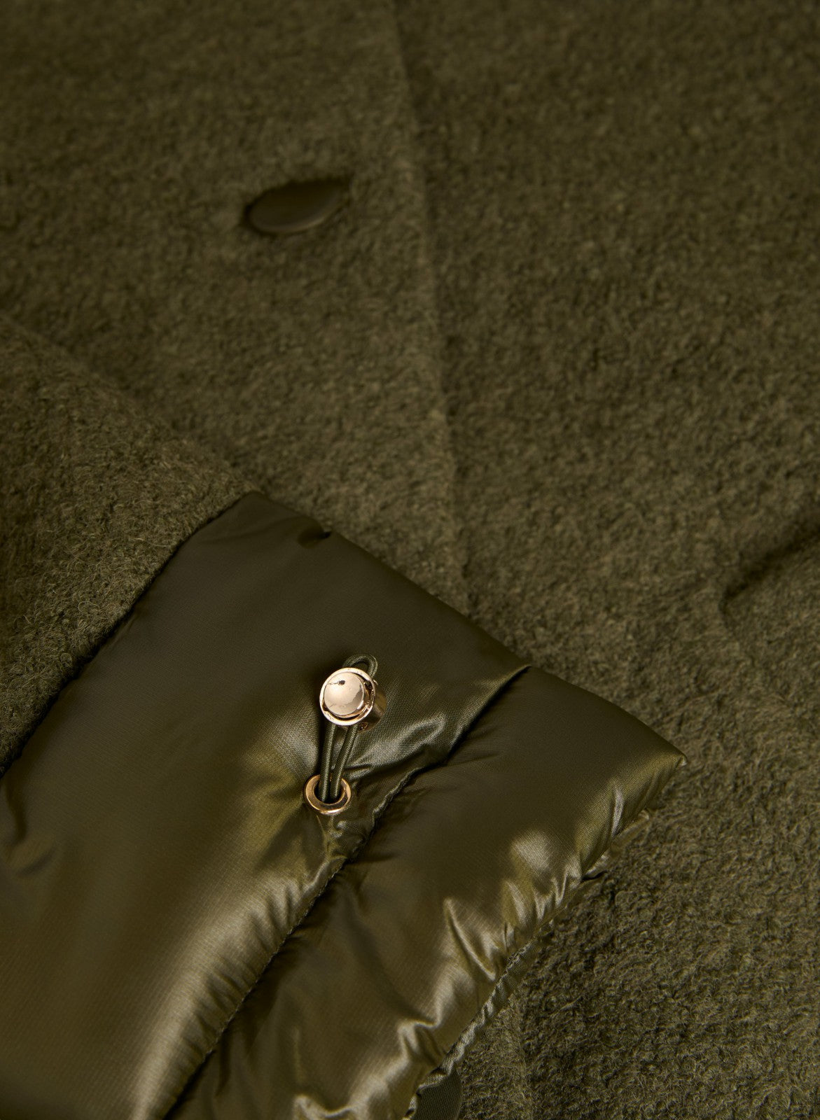 Women Mixed Puffer Detail Wool Coat Winter Moss | Melanie Lyne