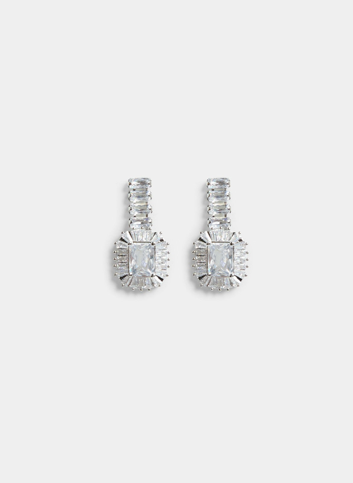 Women Cubic Zirconia Baguette Earrings Silver | Melanie Lyne