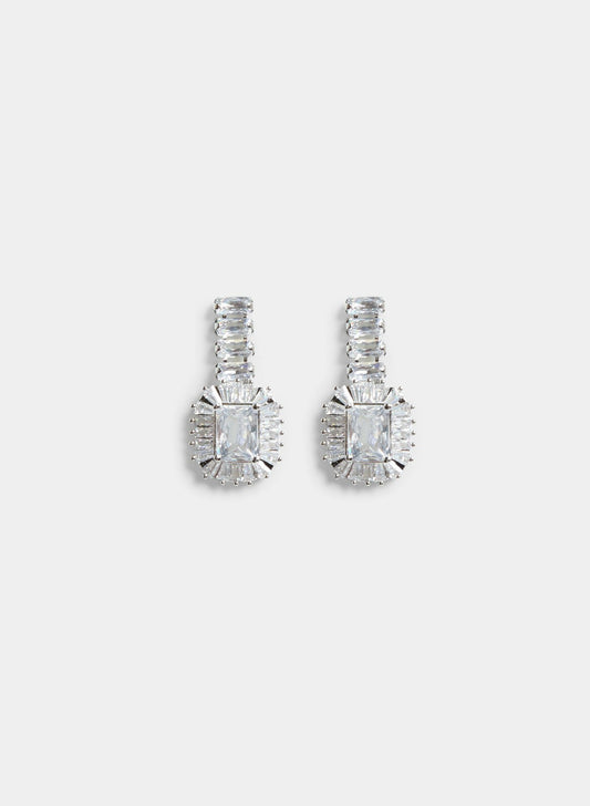 Women Cubic Zirconia Baguette Earrings Silver | Melanie Lyne