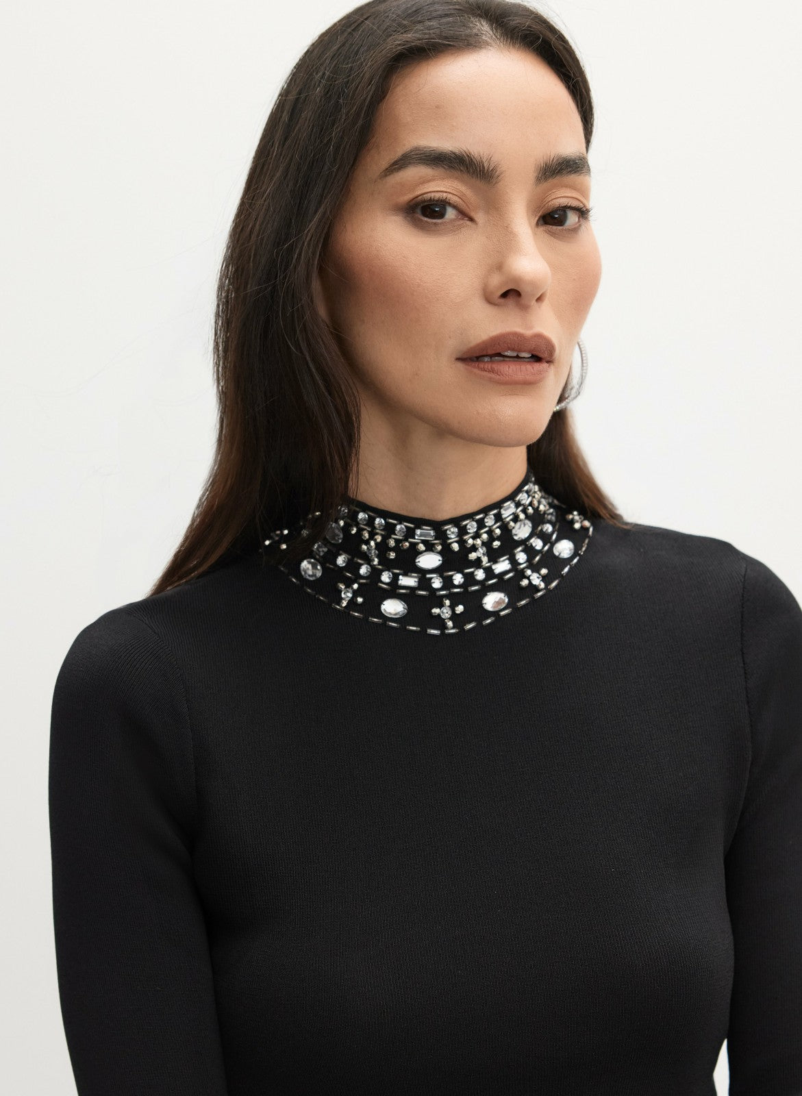 Women Joseph Ribkoff - Mock Neck Rhinestone Detail Dress Black | Melanie Lyne