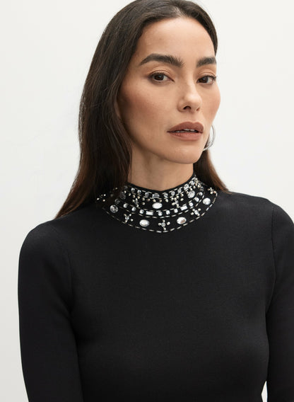 Women Joseph Ribkoff - Mock Neck Rhinestone Detail Dress Black | Melanie Lyne