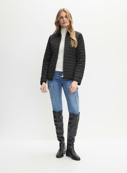 Women Belted Diamond Quilt Coat Black | Melanie Lyne