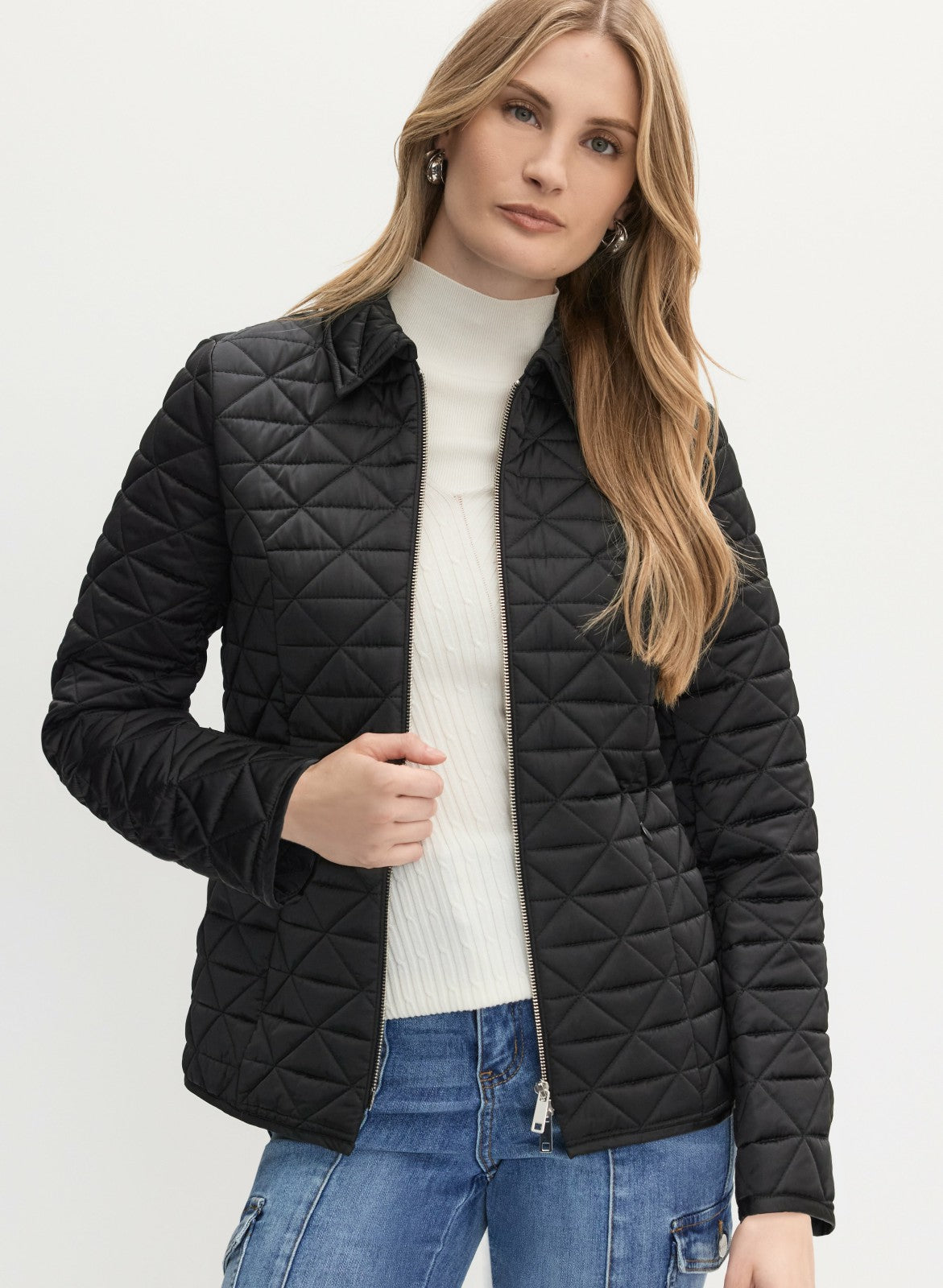 Women Belted Diamond Quilt Coat Black | Melanie Lyne