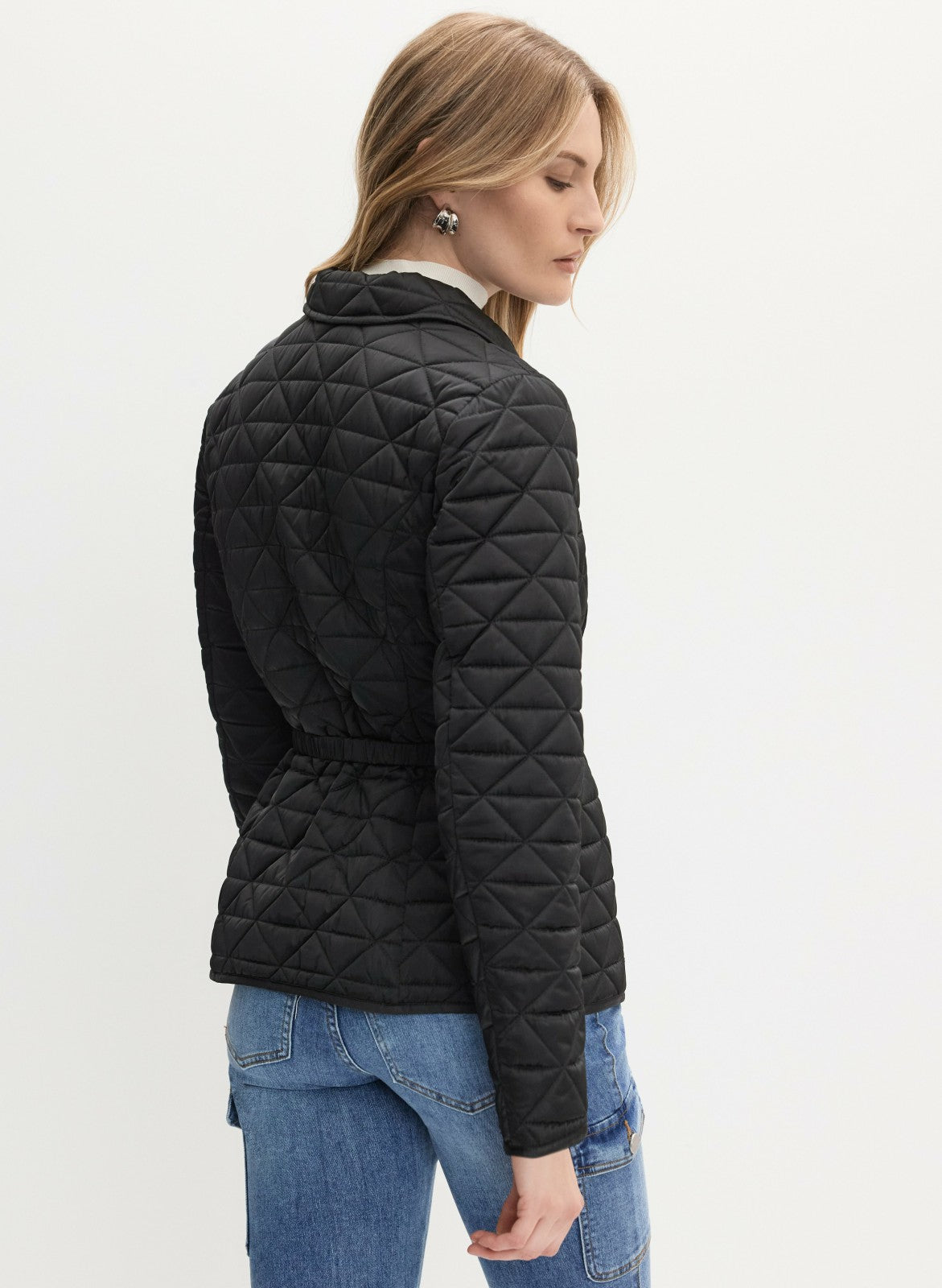 Women Belted Diamond Quilt Coat Black | Melanie Lyne