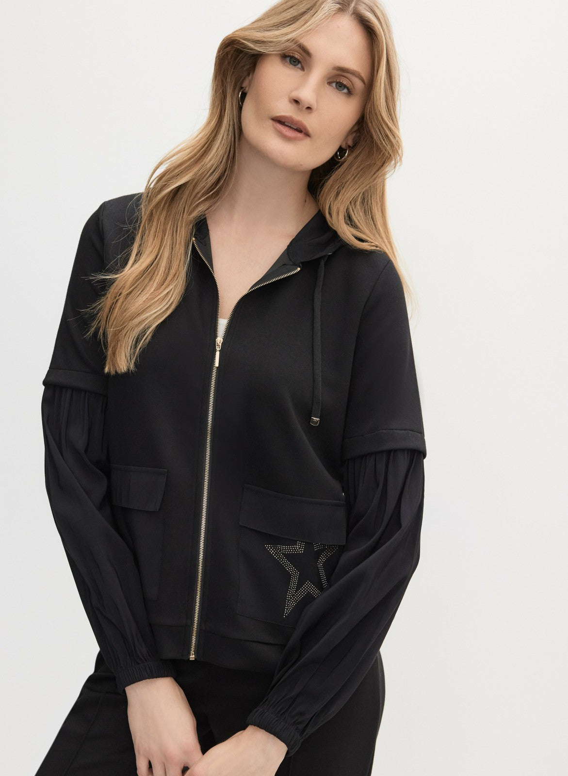 Women Star Detail Hooded Jacket Black | Melanie Lyne