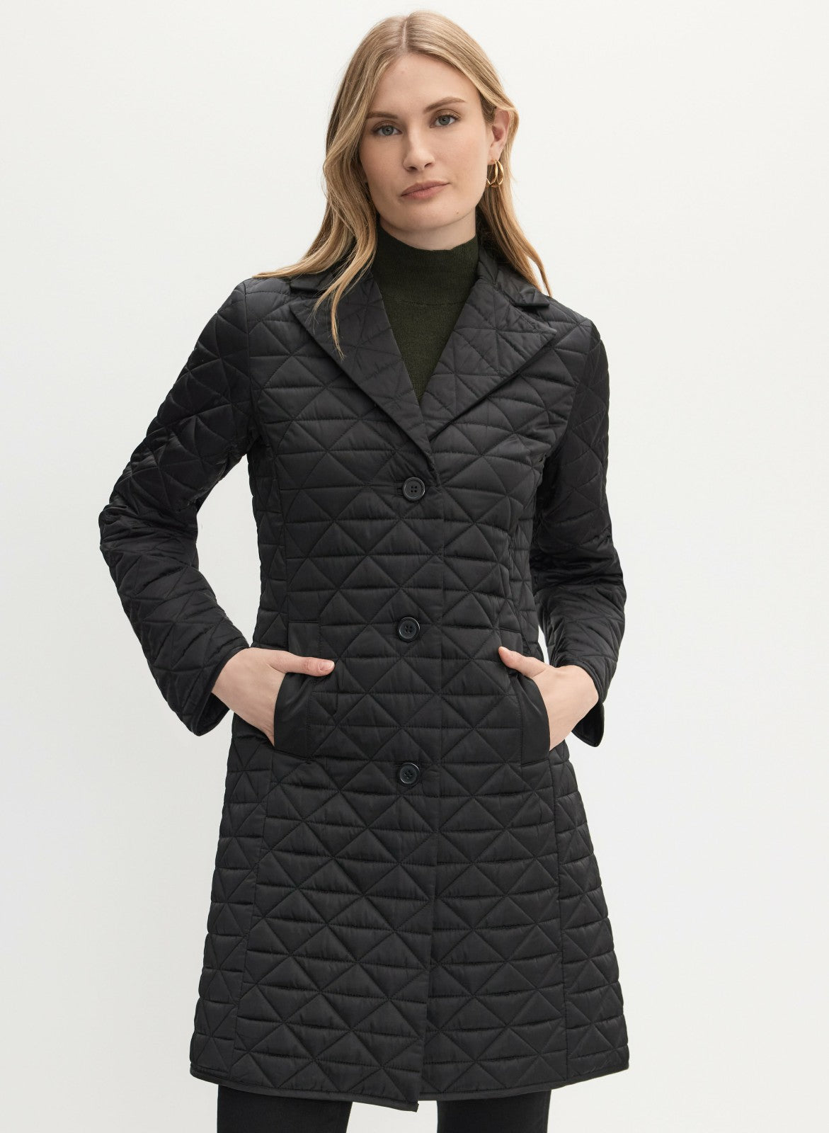 Women Notch Collar Diamond Quilt Coat Black | Melanie Lyne