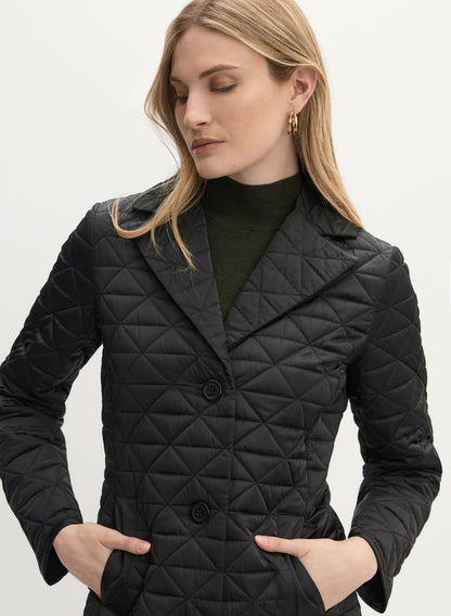 Women Notch Collar Diamond Quilt Coat Black | Melanie Lyne